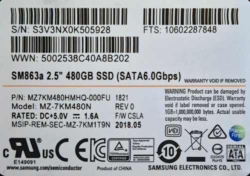 Samsung sm863a 480gb sata - samsung, 2,5"